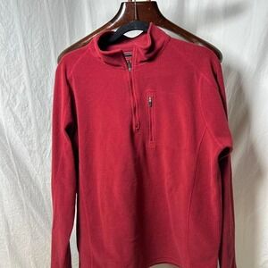 LL Bean Trail Fleece Mens Large Red 1/4 Zip Pullover 280962 Sweater‎